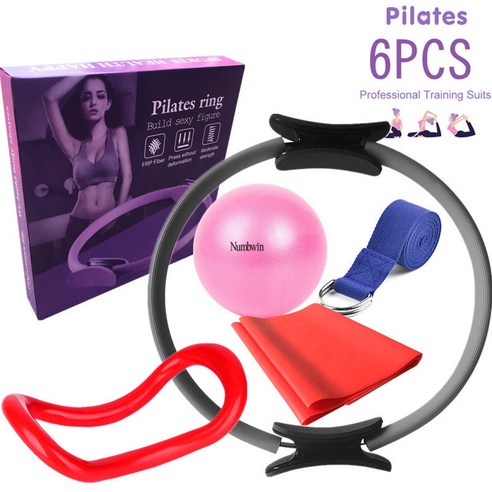 25cm 요가 볼 컬러 박스와 라텍스 풀 타월로 필라테 링 6 피스 필라테 링 요가 링 스트레칭, 회색 세트