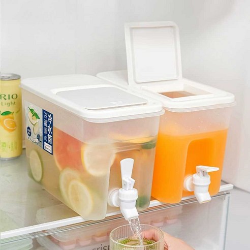 4L 용량 냉장고 물 디스펜서 물병, 냉주 전자 음료 저그 수도꼭지 과일차 주스용 백색 식품급 특후 고중량 물통 냉음료디스펜서 4L 용량 냉장고 물 디스펜서 물병, 냉주 전자 음료 저그 수도꼭지 과일차 주스용 백색 식품급 특후 고중량 물통 냉음료디스펜서