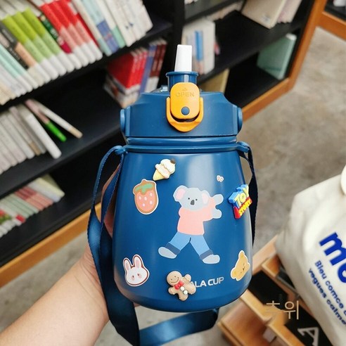smy보온병 컵 대용량 큰 배꼽 컵 여성 학생 휴대용 주전자 귀여운 Ins 컵, 색깔12, 하나