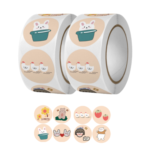메리롱 귀염뽀짝 인스 구디백 다꾸 데코 스티커 벌크 500P, 2롤, 베이지 슬리피