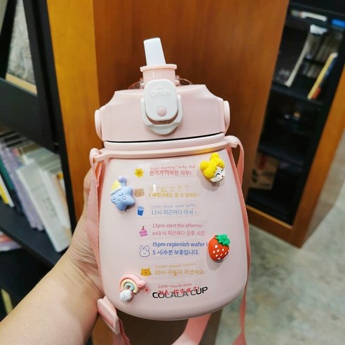 smy보온병 컵 대용량 큰 배꼽 컵 여성 학생 휴대용 주전자 귀여운 Ins 컵, 색깔5, {"크기":"하나"}