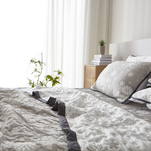 슬립포헤 기분좋은 부드러운 촉감 냉감원단 눈꽃 차가운 양면 냉감이불 시이서커 여름이불세트 시원한 가벼운이불 두면냉감, 냉감그레이, SS 양면이불베개세트(이불+밴딩베개커버)