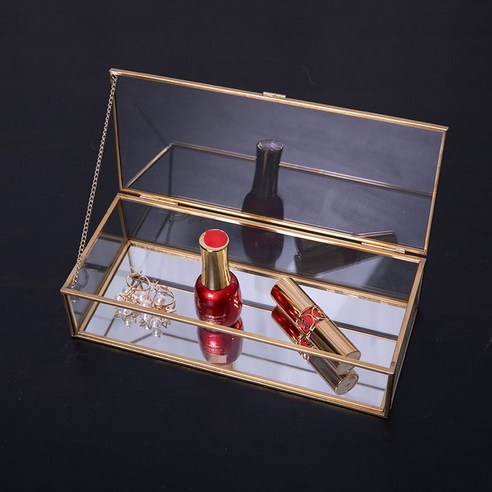 노르딕 ins 화장품 수납함 결혼식 반수 선물 상자 심플한 장식 선물 상자 황동 유리 액세서리 상자, 투명 직사각형 23.3x10x5.3CM