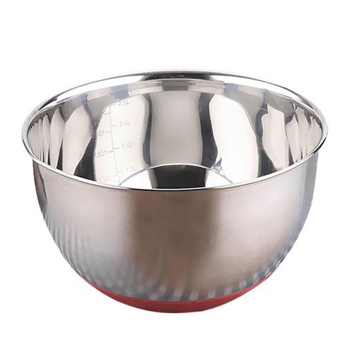 스테인레스 스틸 믹싱 볼 주방 서빙 그릇 음식 샐러드 계란 믹싱 볼, 레드, 없음 handle22cm, 스테인레스 스틸 실리콘
