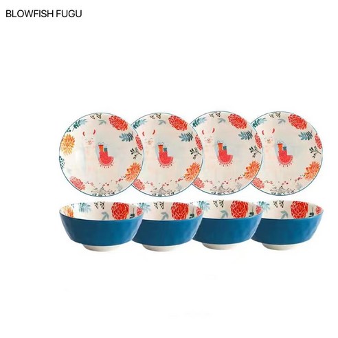 BLOWFISH FUGU 북유럽 그릇 세트 캐릭터 밥그릇, 혼합색상 5p, 1세트