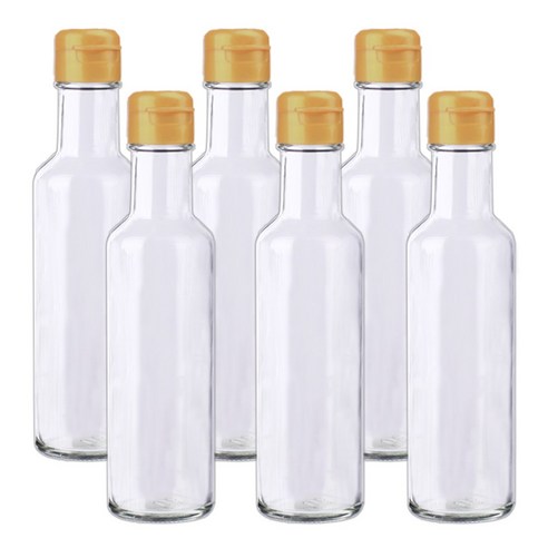가인글로벌 원형기름병180 투명 유리병, 원터치캡(소) 골드, 6개, 180ml