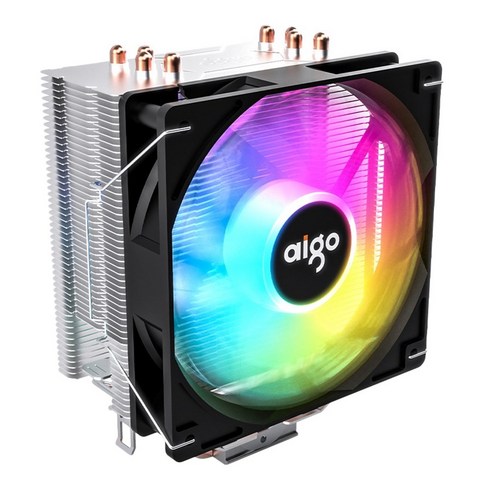 Xzante Aigo Bingfeng 400V PRO RGB AMD Intel 용 전체 플랫폼 팬 PWM 온도 제어용 4개의 동관 CPU 쿨러, 검은 색