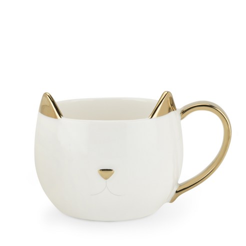 핑키업 클로에 세라믹 캣 머그컵 355ml, White + Gold, 1개