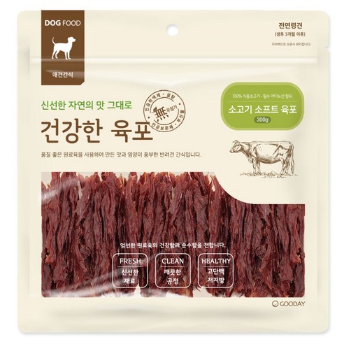 굿데이 건강한 육포 건조 닭가슴살, 소고기, 300g, 1개