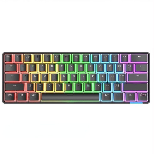 YJQ AJAZZ STK61 푸딩 키 캡 61 키 무선 기계 키보드 RGB 휴대용 듀얼 모드 블루투스 게임 키보드 노트북 PC 용, Black, 레드 스위치, 레드 스위치