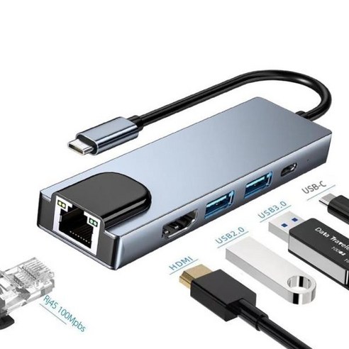 스팀 데크 썬더볼트3 도크 맥북에어 2018 5 핀 7 in 1 usb c 분배기 31 유형 HDMI 4K Thunderbolt 3 도킹 스테이션 노트북 어댑터 PD SD TF, 5in1 pd rj45