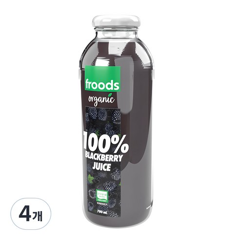 프루즈 유기농 블랙베리 착즙주스, 700ml, 4개