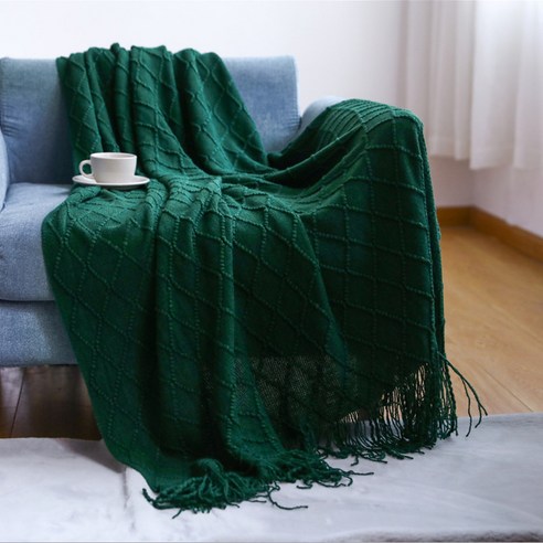 DFMEI 마름모 꽃담요 덮개 담요 침대 끝 담요 니트 담요 에어컨 담요프린지 낮잠 담요, DFMEI 짙은 녹색, 옵션1