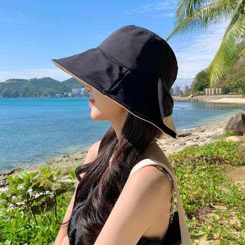 여름 햇살 아래, 우아함과 실용성을 겸비한 버튼머쉬룸 리본 와이드 버킷햇