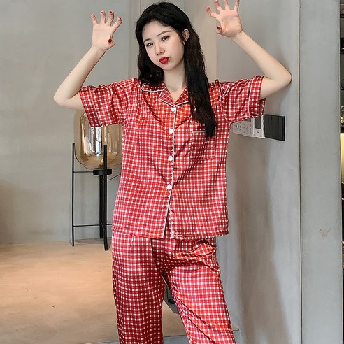 로리돌스 체크 여름 실크 파자마 커플잠옷