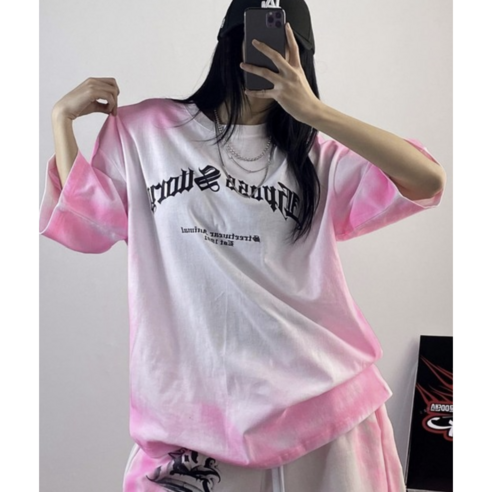 디디댄스 자체제작 스프레이 S 레터링 반팔 힙합티 댄서 방송댄스 스우파 무대의상 줌바웨어 에어로빅복, 핑크