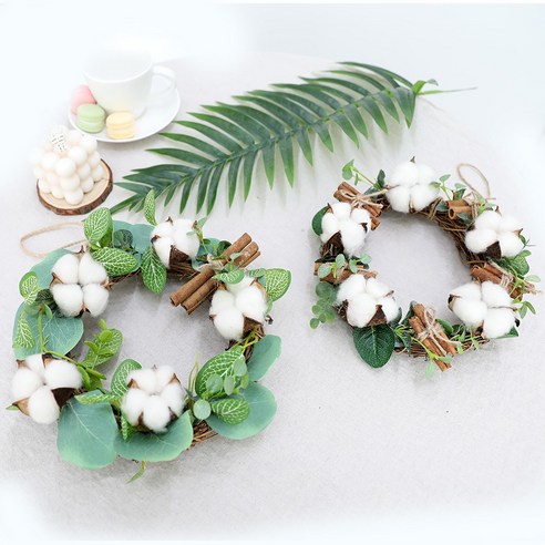 프리미엄 조화 목화와 유카리 시나몬 리스 벽 장식 소품 2종 – 사랑의 체인 러브체인