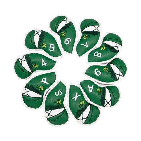 THE WAROOM SHOP 가죽 골프 아이언 헤드 커버 세트 Headcovers 프로텍터 액세서리, PU 가죽, 그린 1