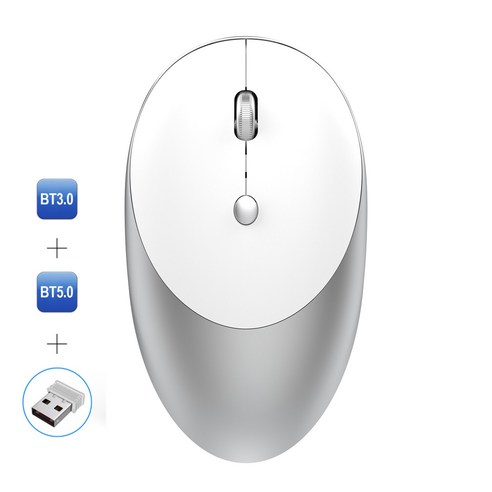 [시요] 3.0/5.0 블루투스 무선 충전식 무소음 마우스 블루투스 2.4GHz USB 마우스 노트북 pc용, silver, 하나