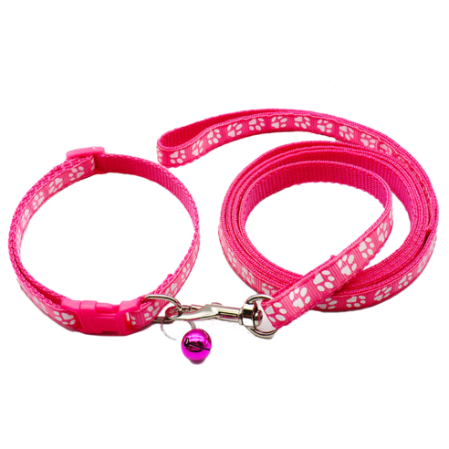 펫토리 초경량 목줄 + 리드줄 세트 새끼강아지 소형견 10mm 너비, 진분홍색, 1개