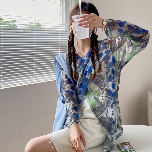 DFMEI 디자인 감각 얼음 실크 메쉬 셔츠 여성 여름 한국어 스타일 불규칙 인테리어 태양 방지 탑, DFMEI 이미지 컬러
