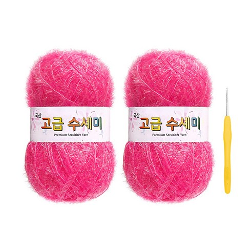 울클럽 별꽃수세미 DIY 고급수세미실 80g 2볼 + 코바늘 6호 (동영상제공), 124형광핑크