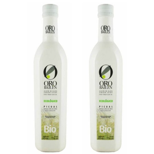 오로바일렌 피쿠알 500ml 2병 엑스트라버진 올리브오일 스페인 ORO BAIL?N BIO PICUAL 500 ML Extra Virgin Olive Oil Organic 500 ML Glass bottle, 2개