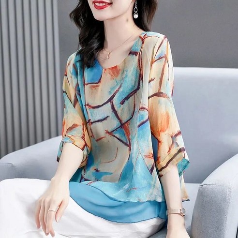시선을 사로잡는 여름 여성 라운드넥 블라우스: 빌리즈빈 Z94