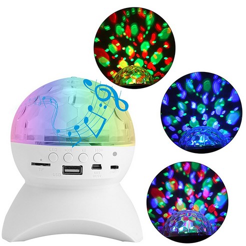 ELSECHO 칠색 LED 블루투스 스피커 미러볼, 흰색