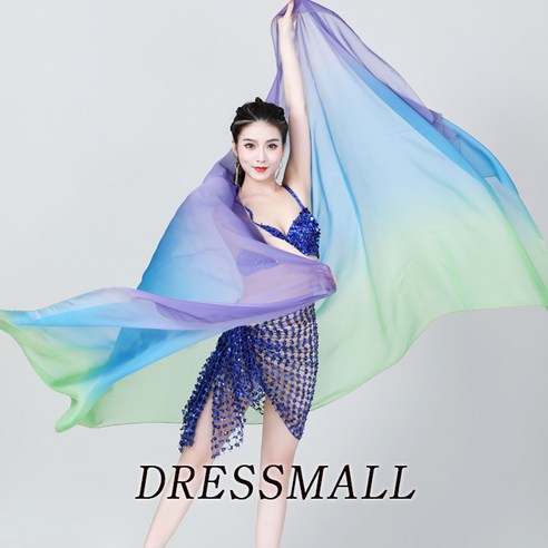 씨그라베일 220X120 밸리댄스복 그라데이션베일 공연 무대, 그린블루퍼플