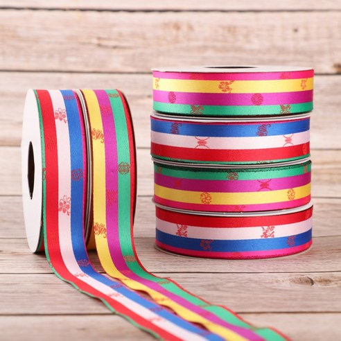 리본앤볼륨 색동 리본 끈, 스트라이프 색동리본, 15mm