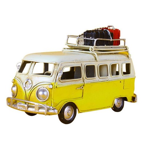크리 에이 티브 캠퍼 밴 모델-펜 홀더 손으로 그린 버스 차량 장난감 홈 장식 컬렉션 생일 선물, 17x8x11.5cm, 철, 노랑