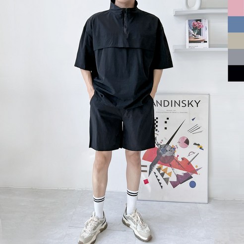 [당일출고] 남자 아노락 바람막이 운동복 루즈핏 트레이닝 반팔 반바지세트 GAA ST620M