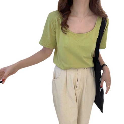 ANKRIC 심플 티셔츠 느슨한 학생 단색 짧은 소매 티셔츠의 여름 한국어 버전 여성 캐주얼 여성 바지 셔츠 여성 의류