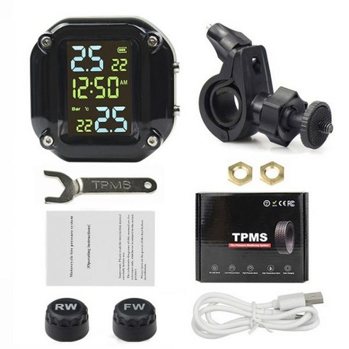 오토바이 TPMS LCD 컬러 스크린 어 압력 링 시스템 온도 2PCS 외부 센서, Motorcycle TPMS