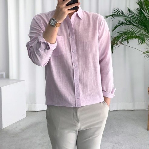룩플레인 시원한 린넨 바이오워싱 루즈핏 여름 셔츠