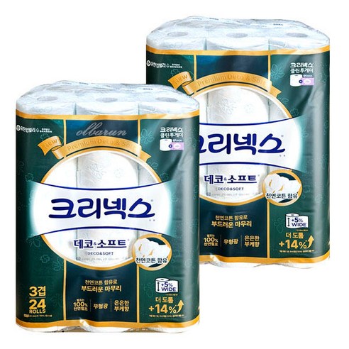 크리넥스 데코소프트 두루마리휴지 3겹화장지 24롤2팩, 48개, 24개입