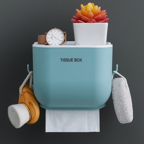 북유럽 간단한 티슈 박스 홈 펀치없는 창조적 인 방수 종이 롤 화장실 보관 랙, 화장실 스토리지 랙 트럼펫 블루