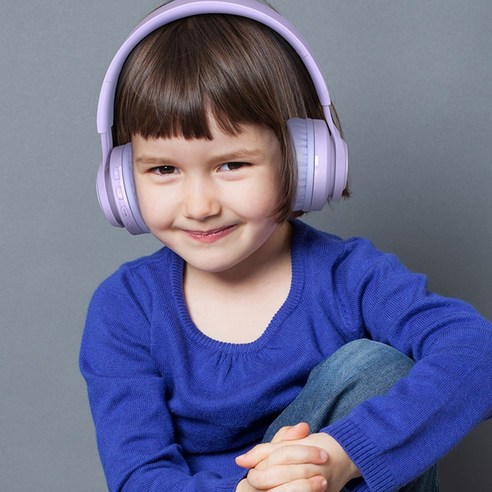 키즈 헤드셋 청력보호 어린이 유아 아동 LED 블루투스 헤드폰 07C, BH07C 퍼플