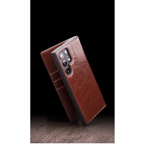 루스톤 파라곤 천연 소가죽 플립형 지갑 핸드폰 케이스 갤럭시s23