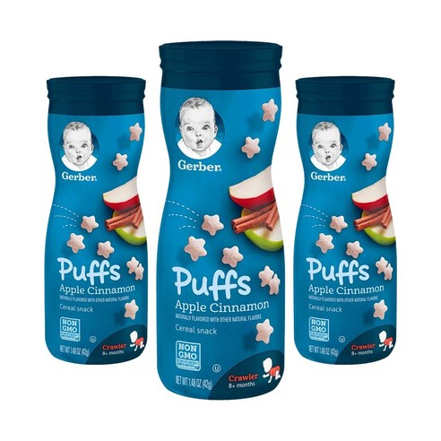거버 퍼프 시리얼 스낵 42g, 애플 시나몬 (Apple Cinnamon), 3개