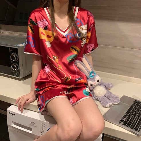 어리플 여성 여름 반팔 파자마 잠옷 세트