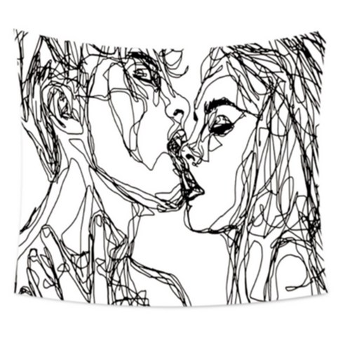 DIRUN 배경 패브릭 침실 배경 벽 손그림 배경 포조 ins 걸다 베 침대 머리 떨다 음 방 배치 벽걸이 담요 기숙사 임대 주택 개조 벽보 그림, 키스하다