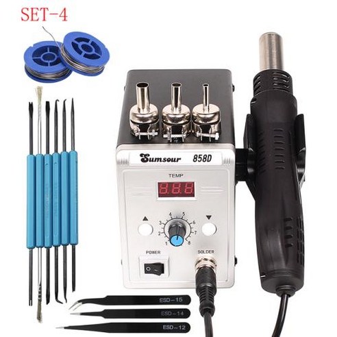 BGA 리워크 핫 에어 건 납땜 스 SMT 용접 수리용 220V 110V 858D 700W, 9) 110V US Plug  SET4