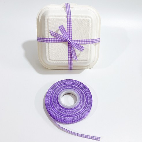 체크 리본끈 포장 리본 1cm x 45m, 퍼플