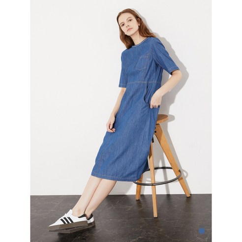웰메이드 여성 데일리스트 신상품 라운드넥 데님 단색 원피스 MDBOA3M3121