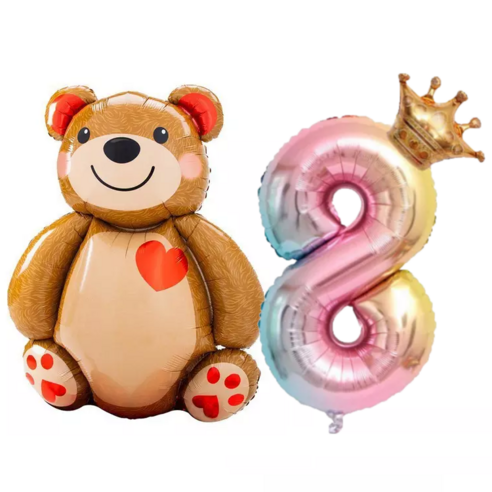 파파 파티 곰돌이 풍선 생일 파티 숫자 풍선 세트, 2세트, 곰돌이 8