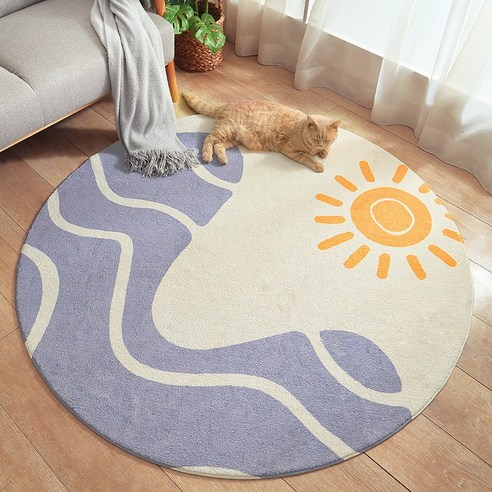Linzheng침실 거실 캐시미어 원형 카펫, 태양.