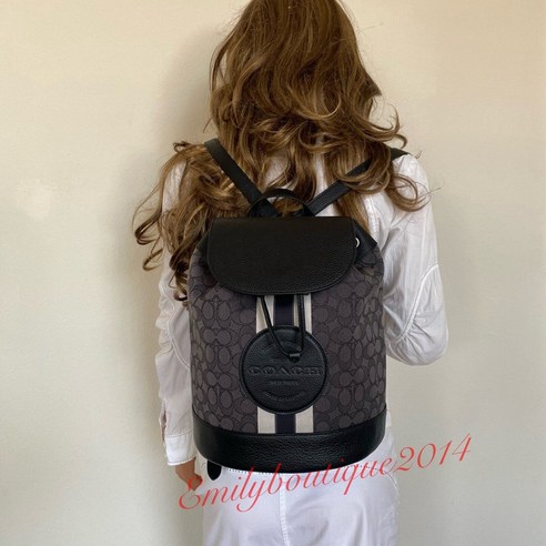 코치 CE601 뎀시 드로스트링 백팩 시그니처 W 스트라이프 패치 백 크로스백 미니