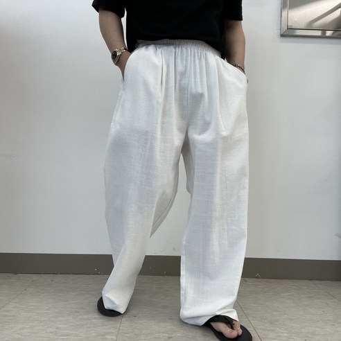 여름용 남성 린넨 와이드 핀턱 밴딩 통바지 여름 바지 남자벌룬팬츠 여름용 남성 린넨 와이드 핀턱 밴딩 통바지 여름 바지 남자벌룬팬츠